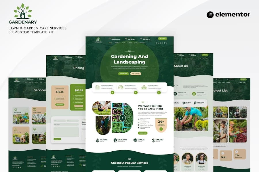 Gardenary - Template Kit Elementor para servicios de cuidado de césped y jardín