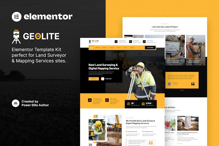 Geolite - Template Kit Elementor de topografía y cartografía digital