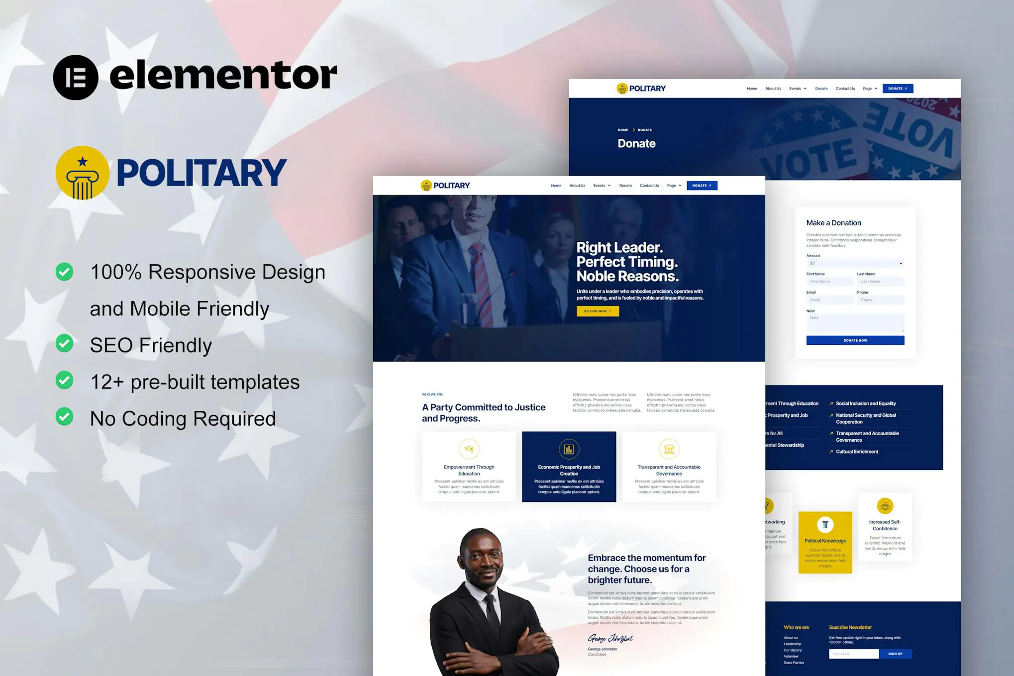 Politary - Kit de plantillas Elementor Pro para políticos y servidores públicos