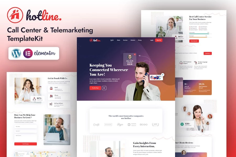 Línea directa | Template Kit Elementor para centros de llamadas y telemarketing