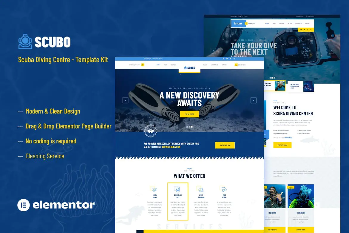 Scubo - Template Kit Elementor para centro de buceo