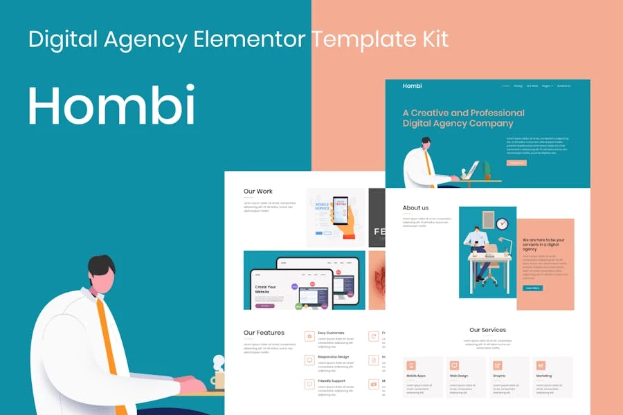 Hombi - Kit de plantillas Elementor para agencias digitales