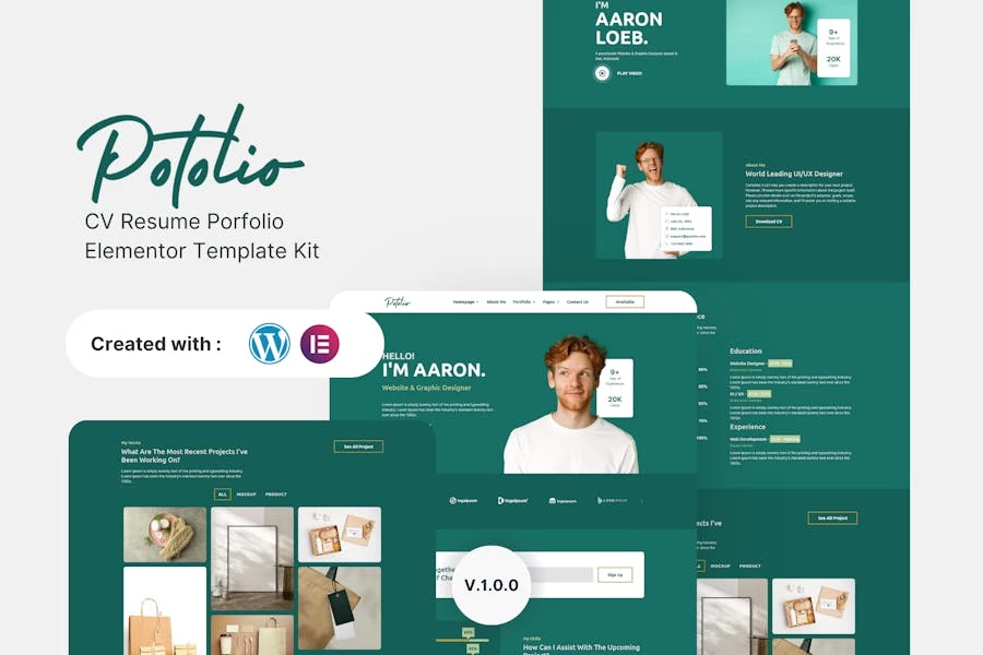Potolio - Kit de plantillas Elementor para portafolio de currículum vitae