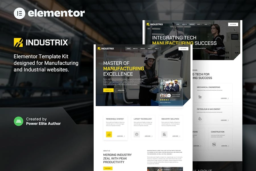 Industrix — Kit de plantillas Elementor para fabricación e industria