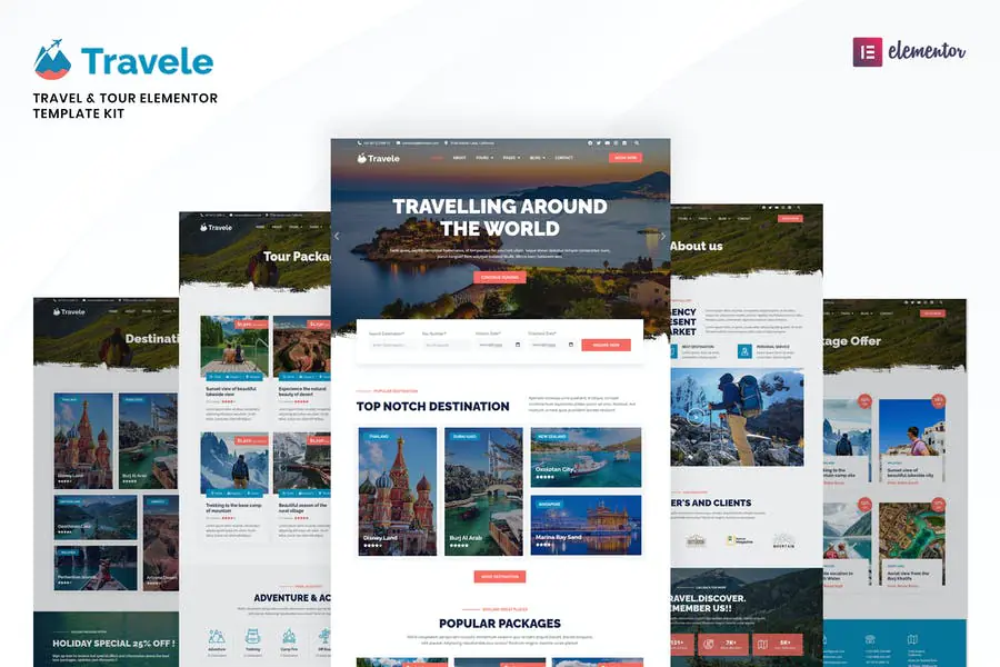 Travele — Kit de plantillas Elementor para agencias de viajes y excursiones