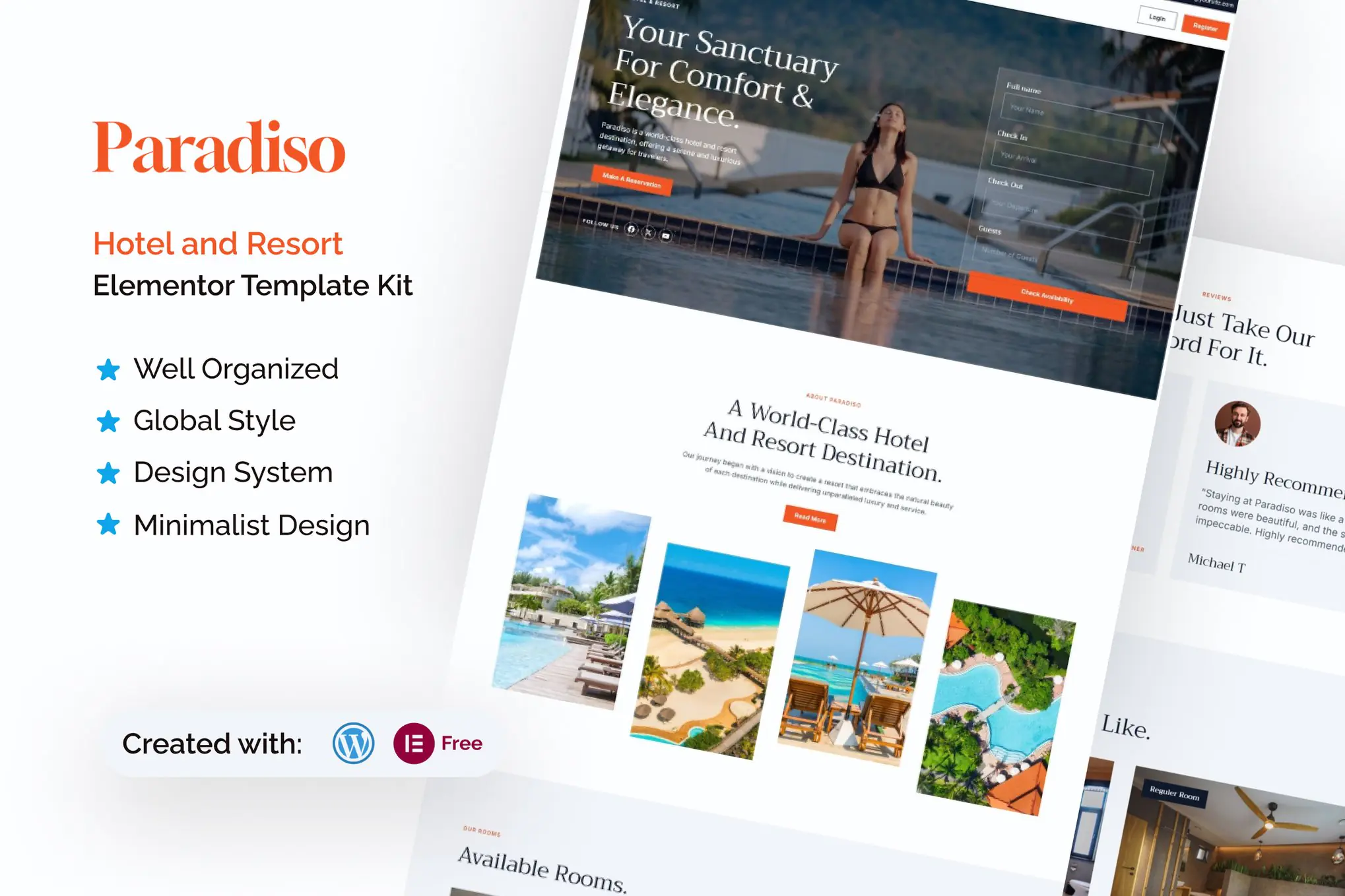 Paradiso - Kit de plantillas Elementor para hoteles y complejos turísticos