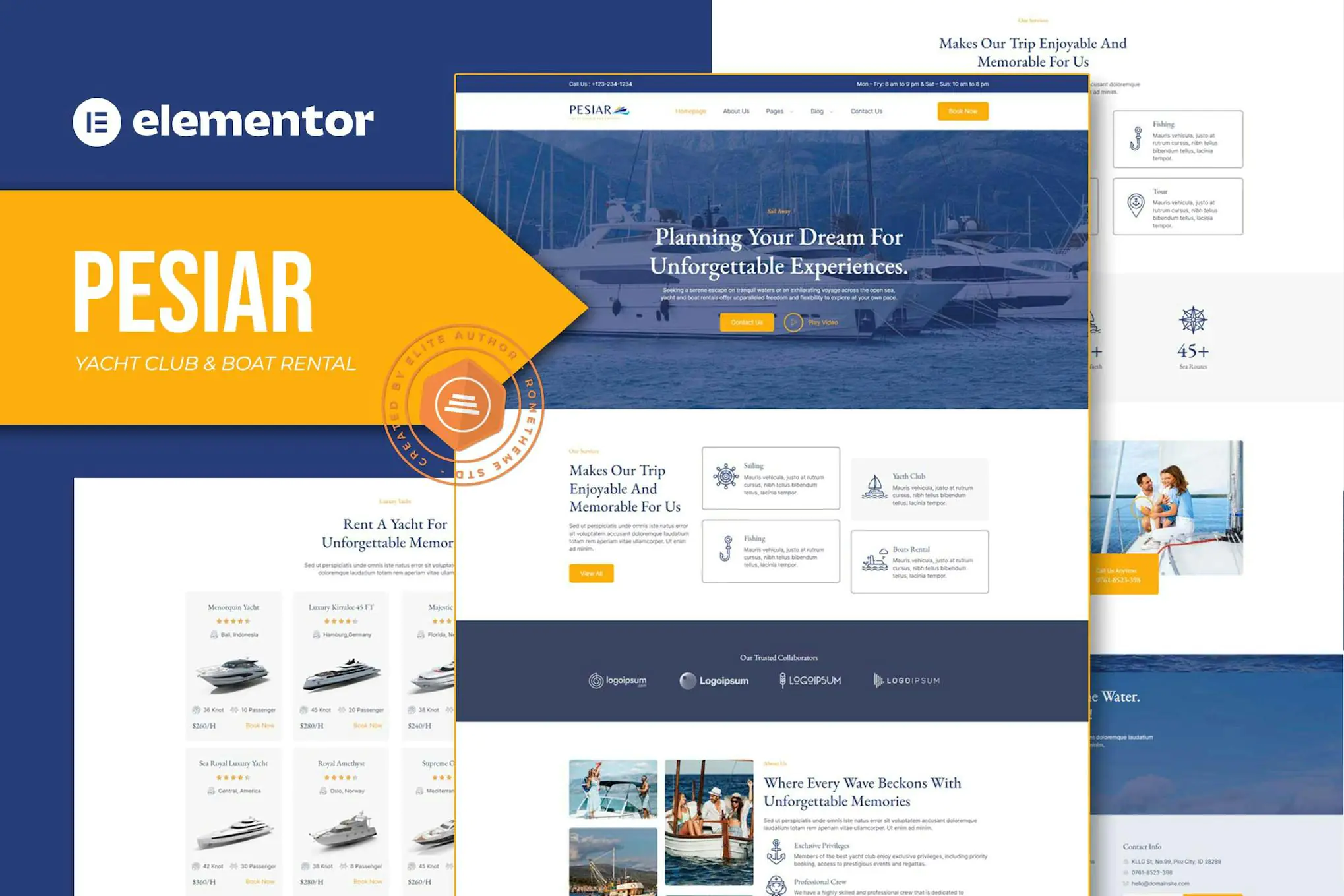 Pesiar - Kit de plantillas Elementor para clubes náuticos y alquiler de barcos
