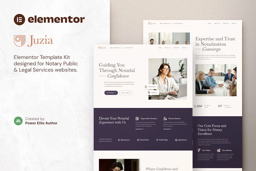 Juzia — Kit de plantillas Elementor para notarios públicos y servicios legales