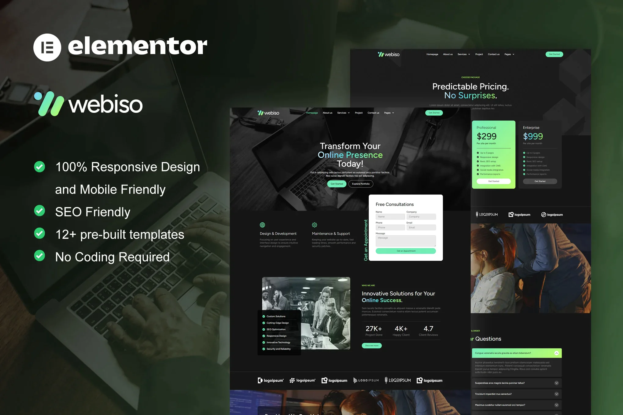 Webiso - Kit de plantillas Elementor para la Agencia Digital Oscura