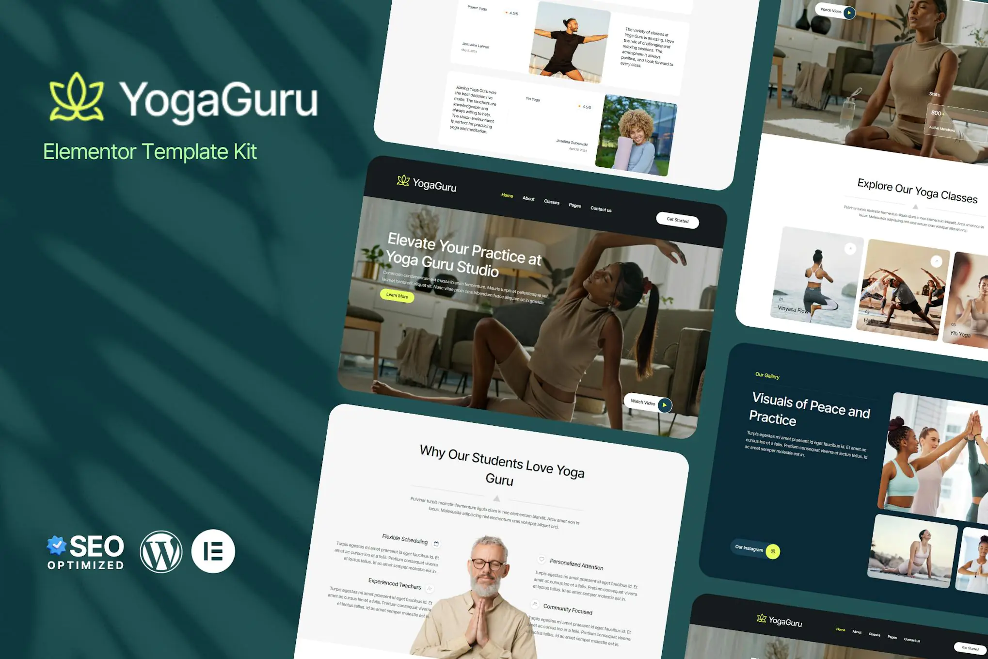YogaGuru - Kits de plantillas Elementor para profesores y estudios de yoga