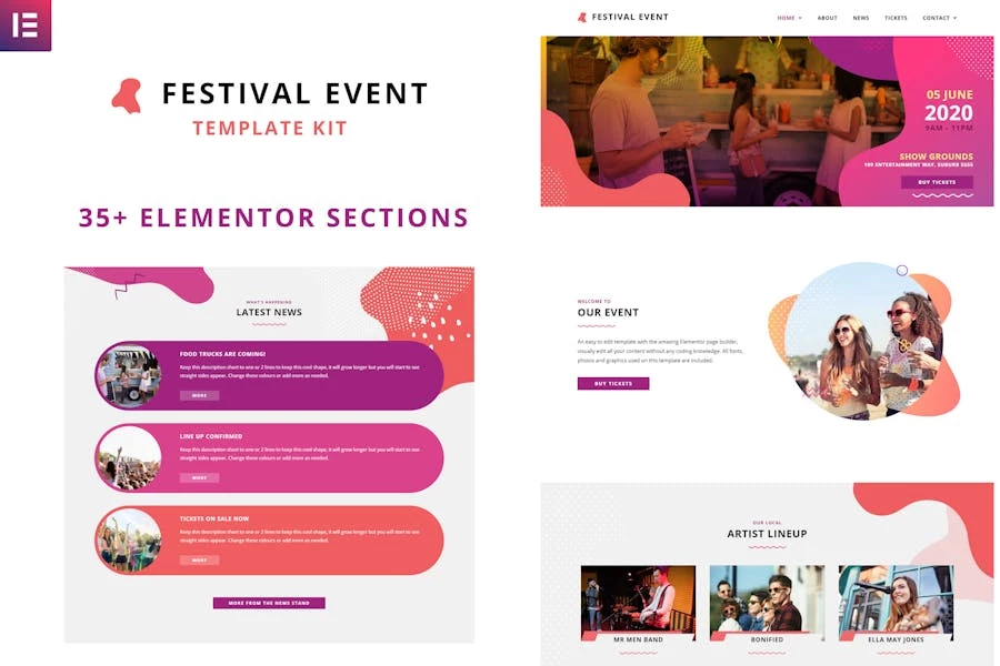 Eventos del festival - Kit de plantillas Elementor