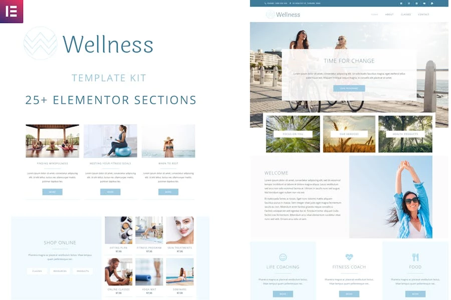 Wellness - Kit de plantillas Elementor