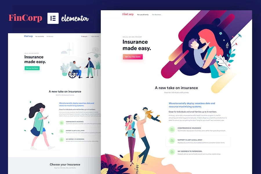 FinCorp - Kit de plantillas Elementor de seguros y marketing