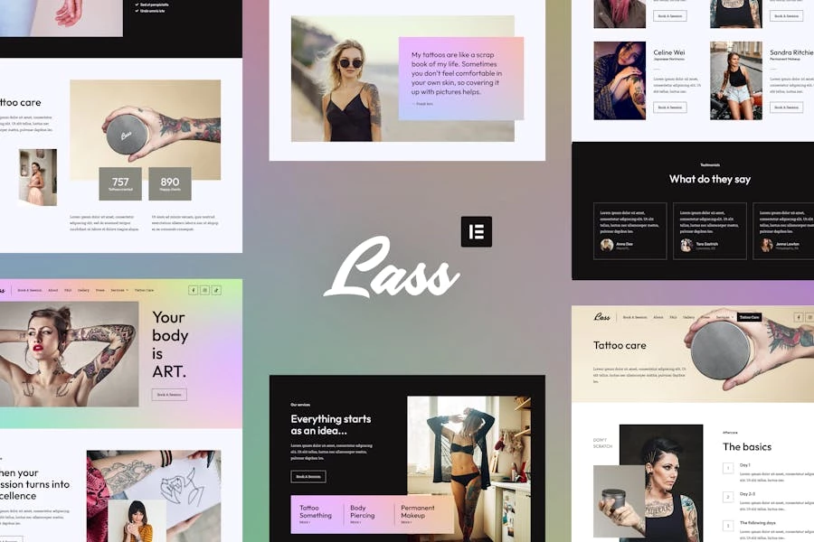 Lass - Kit de plantillas Elementor para tatuadora y estudio de piercings