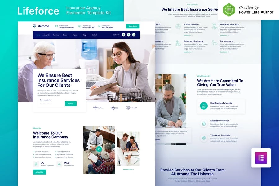 Lifeforce — Kit de plantillas Elementor para agencias de seguros