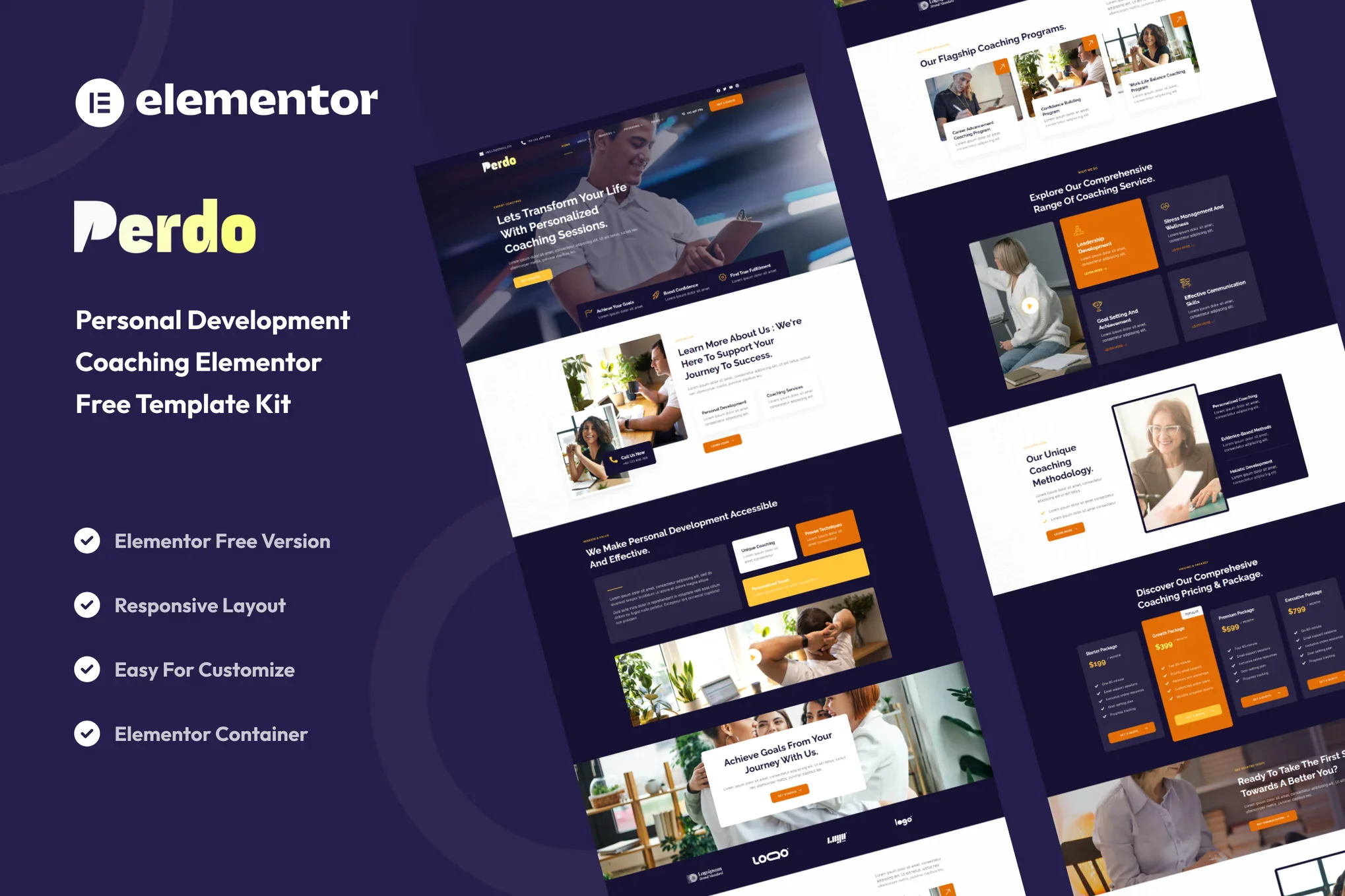 Perdo - Kit de plantillas Elementor para coaching de desarrollo personal
