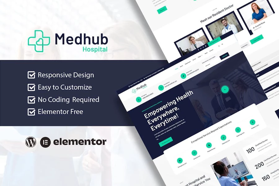 MedHub - Kit de plantillas Elementor para hospitales y médicos