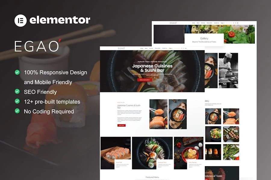 Egao - Template Kit Elementor para restaurante japonés y bar de sushi