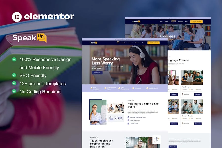 SpeakUp - Template Kit Elementor para cursos de idiomas y servicio de traducción