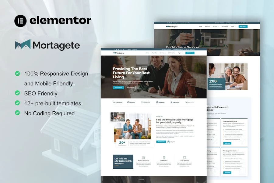 Mortagete - Kit de plantillas Elementor para empresas hipotecarias