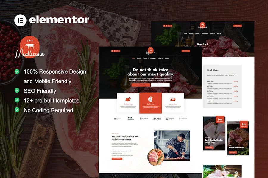Meatlicious - Template Kit Elementor para carnicería y carnicería