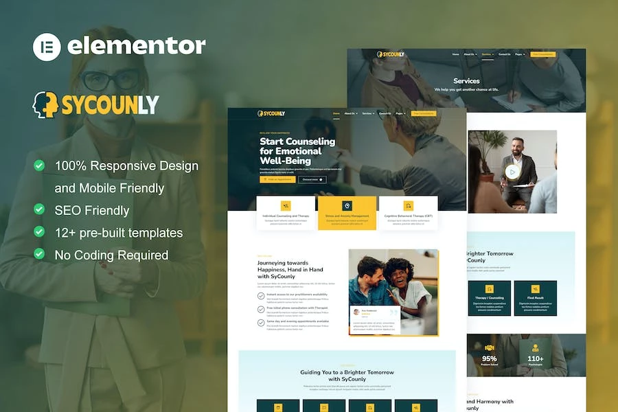Sycounly - Kit de plantillas Elementor Pro para servicios de psicología y asesoramiento