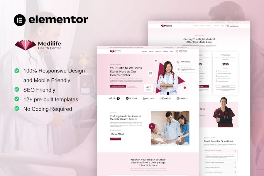 MediLife - Kit de plantillas Elementor para servicios de clínicas médicas