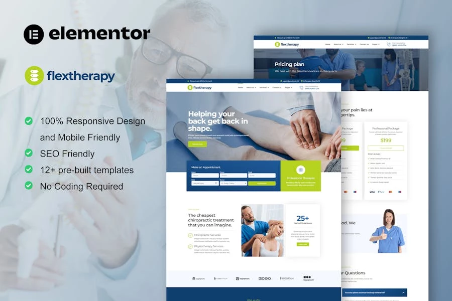 FlexTherapy - Kit de plantillas Elementor de quiropráctica y fisioterapia