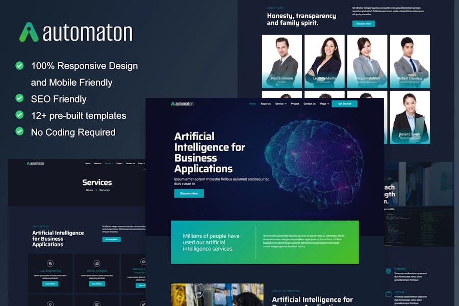Automaton - Kit de plantillas Elementor para servicios de inteligencia artificial y tecnología