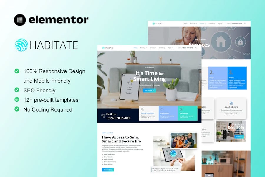 Habitate - Kit de plantillas Elementor para servicios domésticos inteligentes