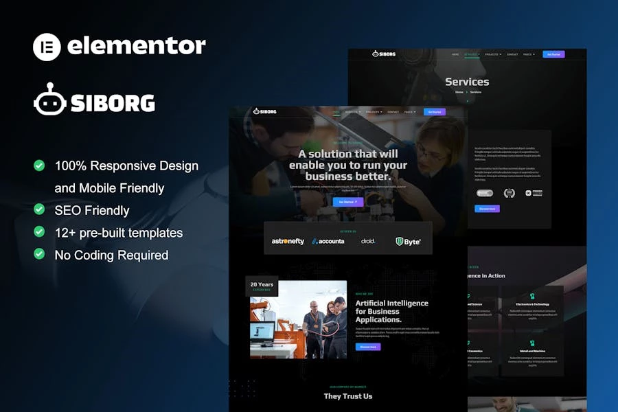Siborg - Template Kit Elementor de robótica y tecnología