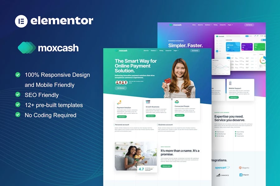 MoxCash - Template Kit Elementor Pro para pasarela de pagos en línea