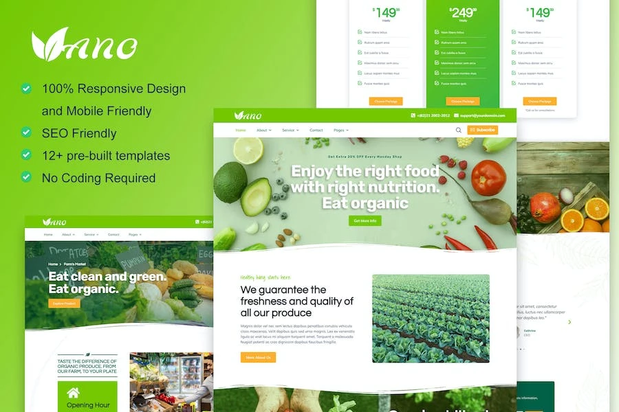 Vano - Kit de plantillas Elementor para alimentación y agricultura orgánicas