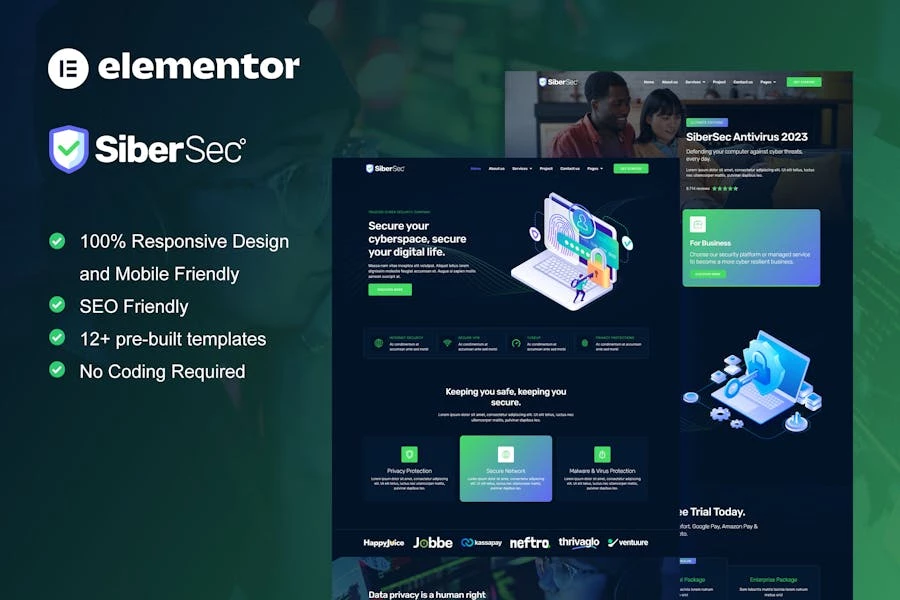 CyberSec - Template Kit Elementor para servicios de ciberseguridad