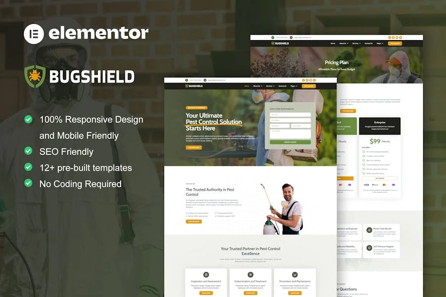 BugShield - Kit de plantillas Elementor Pro del servicio de control de plagas