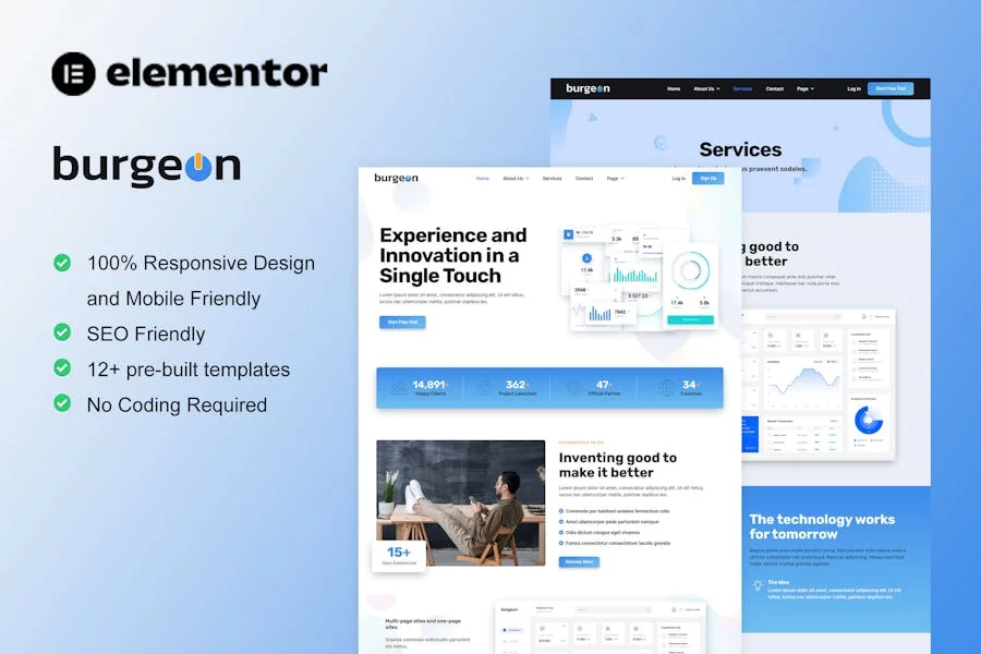 Burgeon - Kit de plantillas Elementor para empresas emergentes de tecnología