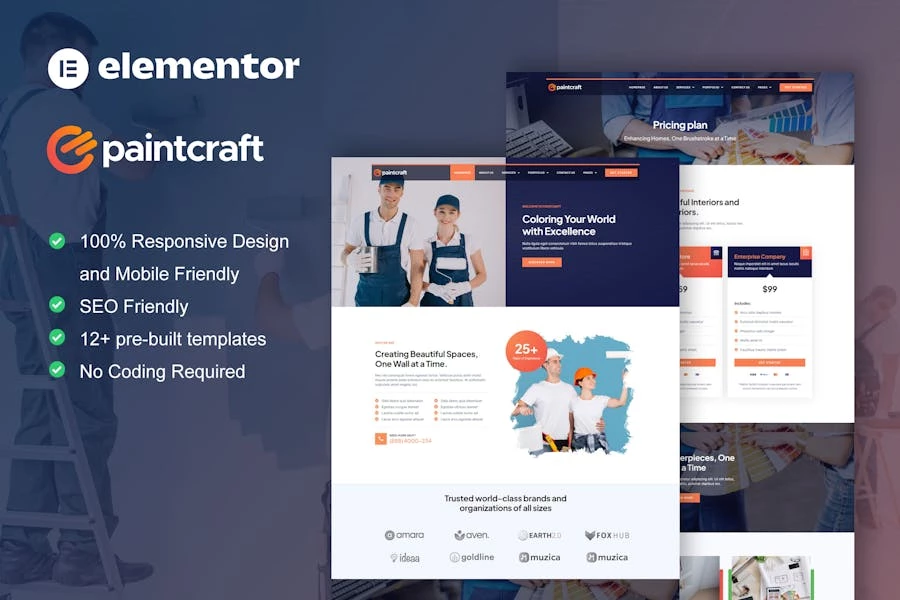 PaintCraft - Kit de plantillas Elementor del servicio de pintura y empapelado
