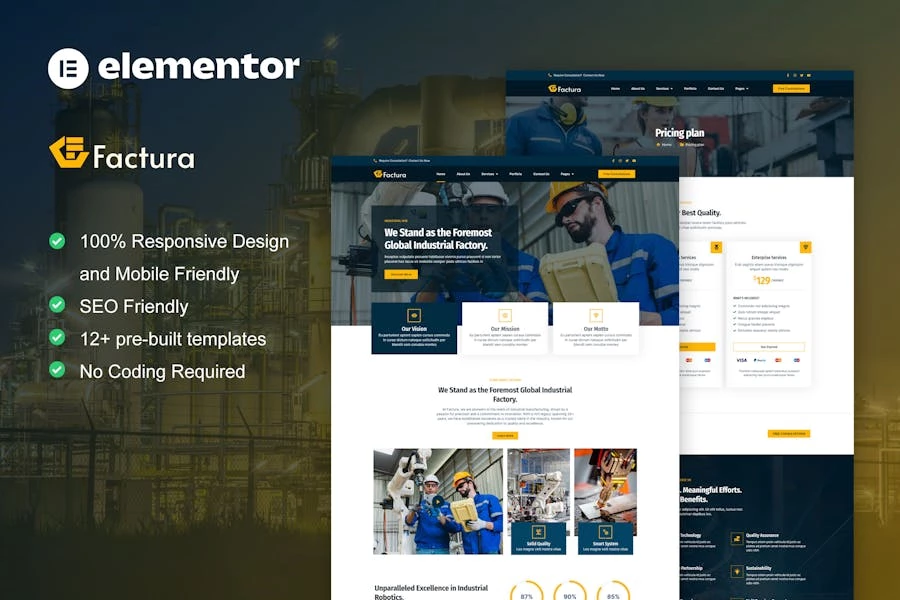 Factura - Kit de plantillas Elementor para industria y fabricación