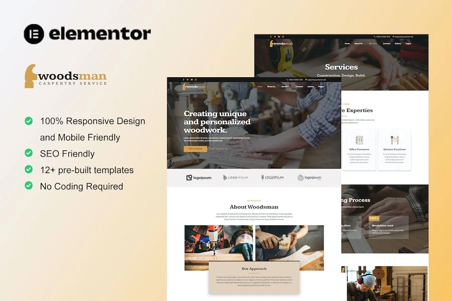 Woodsman - Template Kit Elementor de carpintero y artesano
