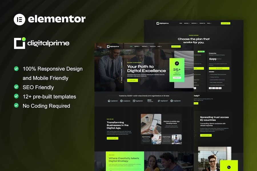 DigitalPrime - Kit de plantillas Elementor para agencias digitales