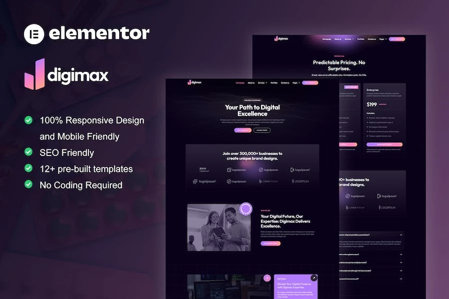 Digimax - Kit de plantillas Elementor para agencias de marketing digital