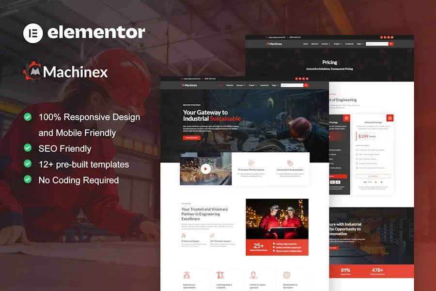 Machinex - Kit de plantillas Elementor para servicios industriales y de ingeniería