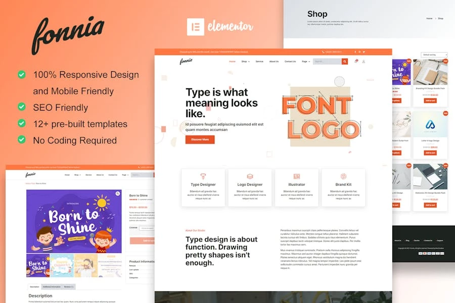 Fonnia - Kit de plantillas Elementor para tienda de productos digitales