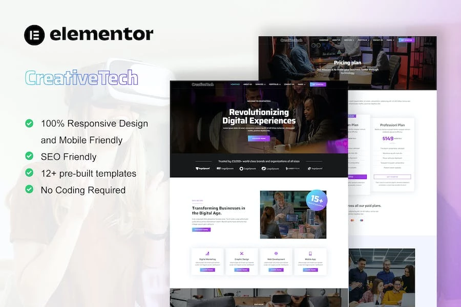 CreativeTech - Kit de plantillas Elementor para agencia de marketing digital