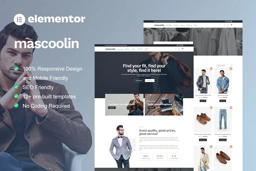 Mascoolin - Template Kit Elementor para tienda de moda
