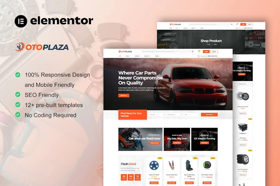 OtoPlaza - Kit de plantillas Elementor Pro para tienda de autopartes y accesorios