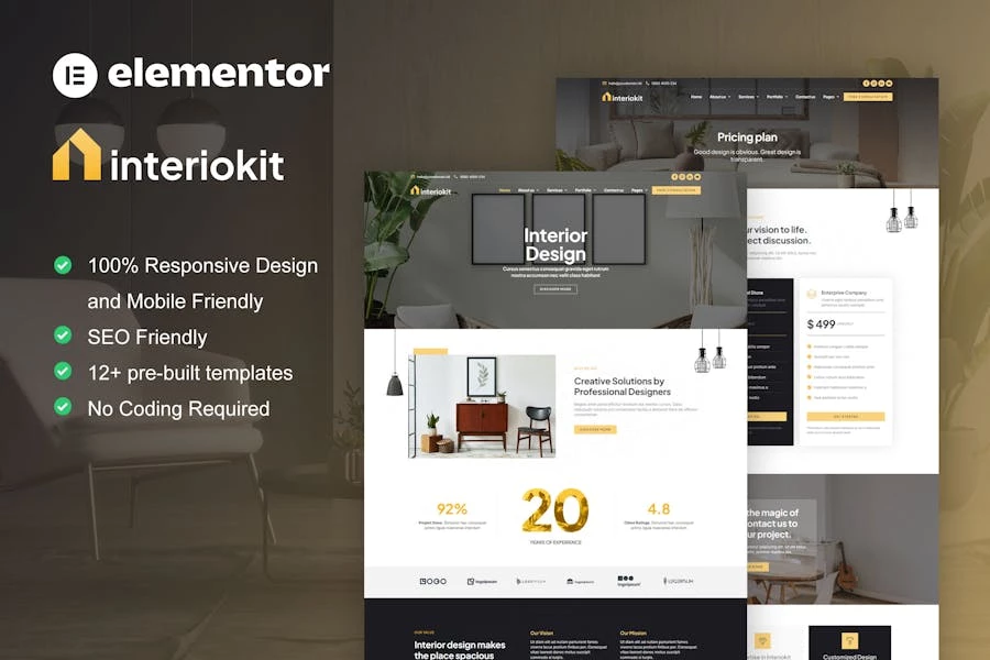 Interiokit - Kit de plantillas Elementor para diseño de interiores y arquitectura