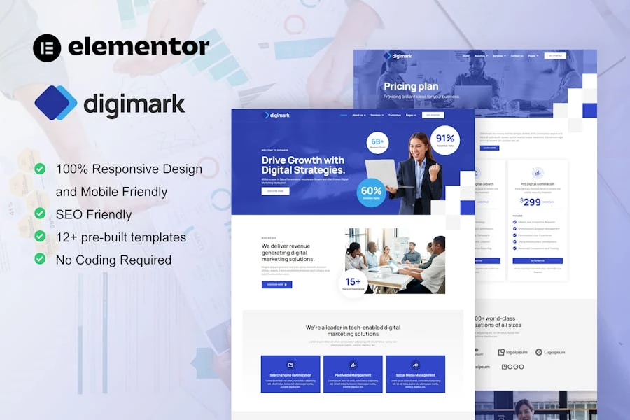 Digimark - Kit de plantillas Elementor Pro para agencia de marketing digital