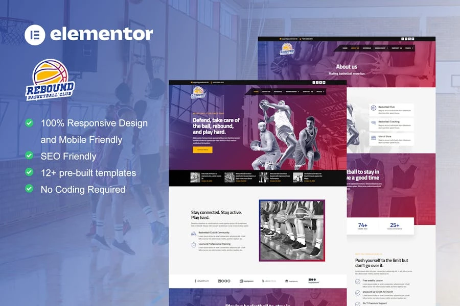 Rebound - Template Kit de Elementor para equipos de baloncesto y clubes deportivos