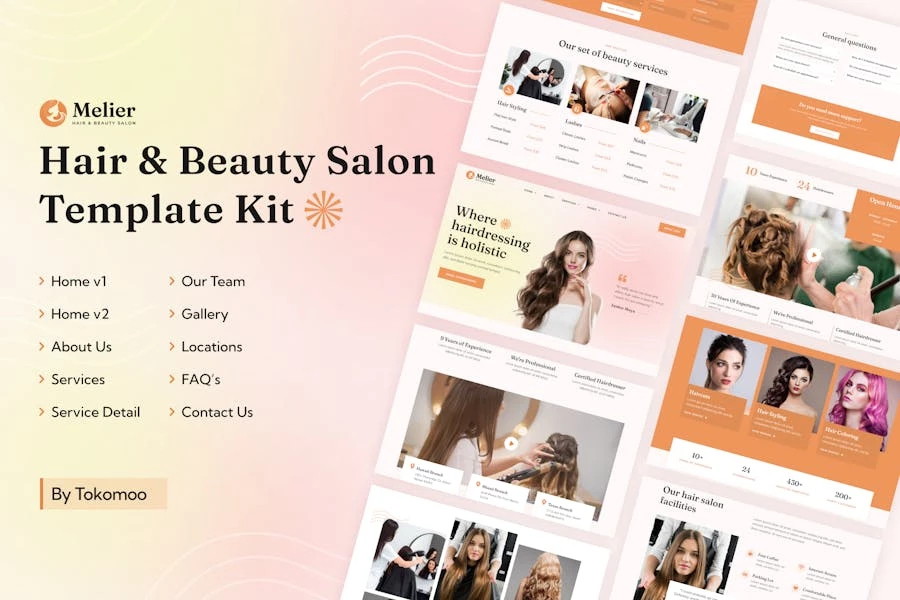 Melier | Kit de plantillas Elementor para peluquerías y salones de belleza